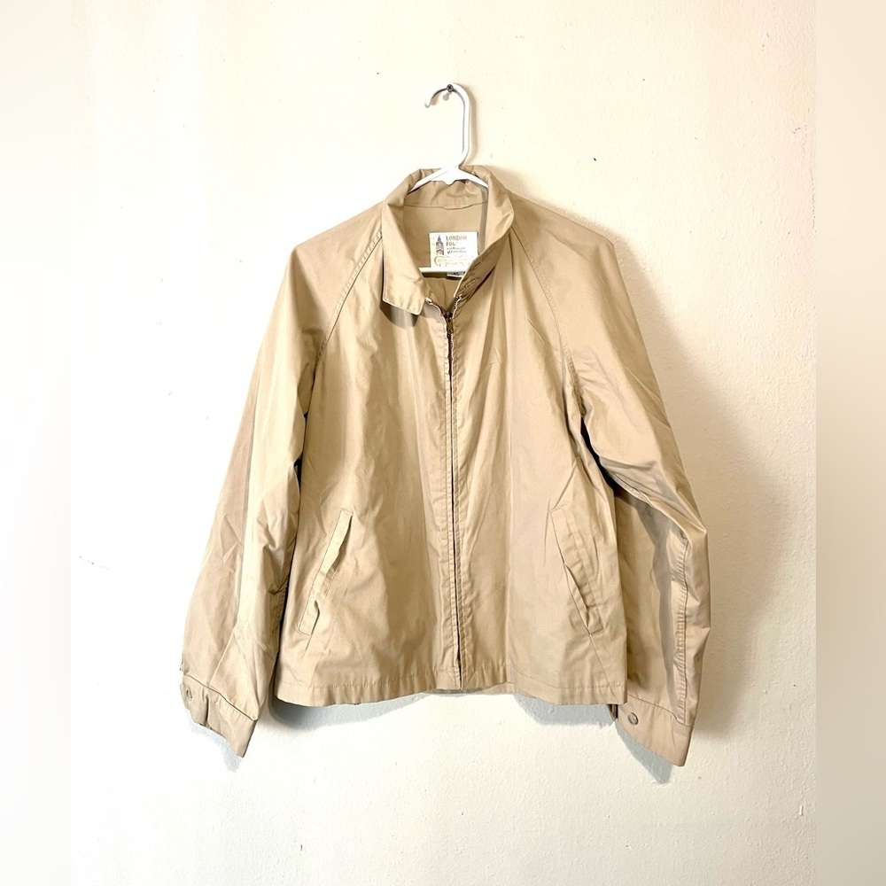 Vintage London Fog Streetwear Mens 44R Blank Cafe Racer Bomber Jacket Beige  EUC